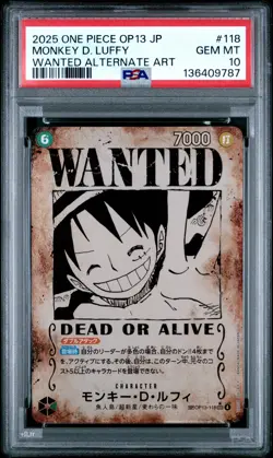 2025 ONE PIECE JPN CARRYING ON HIS WILL WANTED ALT ART MONKEY D. LUFFY PSA 10 - Image 1