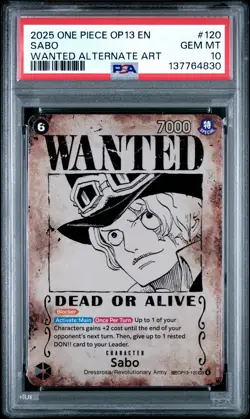 2025 ONE PIECE OP13-CARRYING ON HIS WILL WANTED ALTERNATE ART #120 SABO PSA 10 - Image 1
