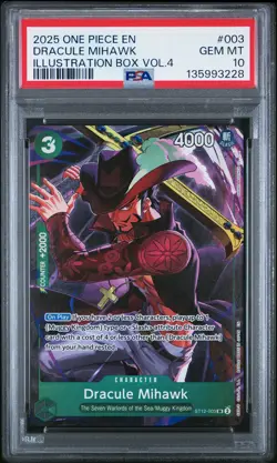 2025 ONE PIECE PROMOS ILLUSTRATION BOX VOL.4 #003 DRACULE MIHAWK PSA 10 - Image 1