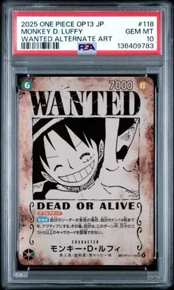 2025 ONE PIECE JPN CARRYING ON HIS WILL WANTED ALT ART MONKEY D. LUFFY PSA 10 - Image 1