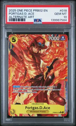 2025 ONE PIECE PREMIUM BOOSTER ALTERNATE ART #018 PORTGAS D. ACE PSA 10 - Image 1