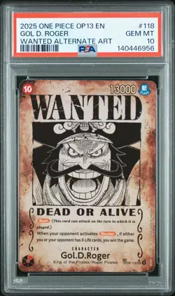 2025 ONE PIECE CARRYING ON HIS WILL WANTED ALT ART #118 GOL D. ROGER PSA 10 - Image 1