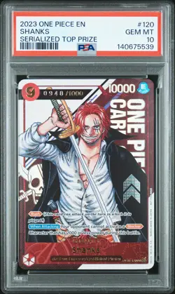 2023 ONE PIECE PROMOS OFFICIAL EVENT SERIALIZED TOP PRIZE SHANKS 948/1000 PSA 10 - Image 1