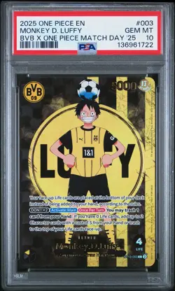 2025 ONE PIECE PROMOS BVB X ONE PIECE MATCH DAY 2025 #003 MONKEY D. LUFFY PSA 10 - Image 1