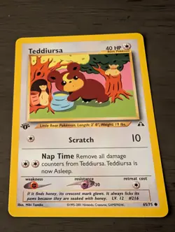 Teddiursa 65/75 Neo Discovery 1st Edition Pokemon Card LP - Image 1