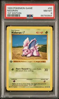 PSA 8 - Pokemon Card - Base 55/102 - NIDORAN (common) 1st Edition - NM-MT Crack - Image 1