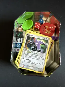 100+ Pokemon Card Lot W/ Mimikyu Tin, Coins, Dice - Image 2
