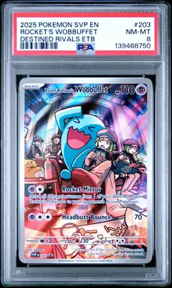 2025 POKEMON SVP EN-SV BLACK STAR PROMO #203 TEAM ROCKET'S WOBBUFFET PSA 8 - Image 1