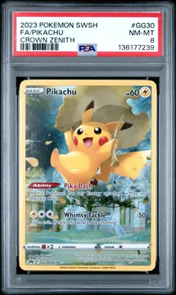 2023 POKEMON SWORD & SHIELD CROWN ZENITH #GG30 FULL ART/PIKACHU PSA 8 - Image 1