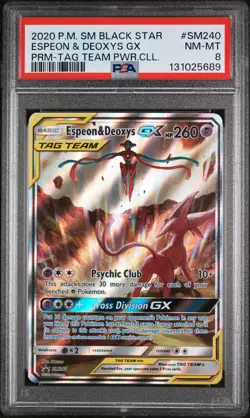 2020 POKEMON SM PROMO TAG TEAM POWERS COLLECTION ESPEON & DEOXYS GX PSA 8 - Image 1