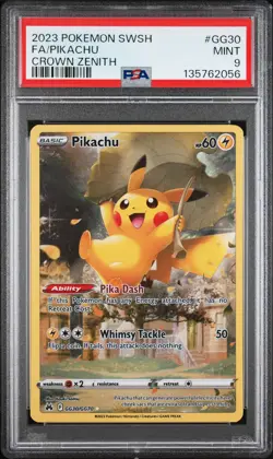 2023 POKEMON SWORD & SHIELD CROWN ZENITH #GG30 FULL ART/PIKACHU PSA 9 - Image 1