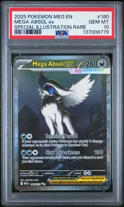 2025 POKEMON MEGA EVOLUTION SPECIAL ILLUSTRATION RARE MEGA ABSOL EX PSA 10 - Image 1