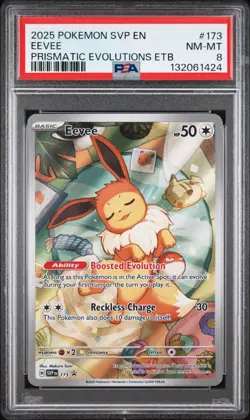 2025 Pokemon SVP En Eevee Prismatic Evolutions ETB #173 PSA 8 NM-MT - Image 1