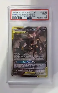 UMBREON & DARKRAI GX 2020 POKEMON TAG TEAM BLACK STAR PROMO PSA 9 SM241 - Image 1