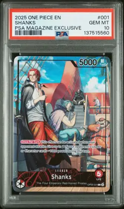 2025 ONE PIECE PROMOS PSA MAGAZINE EXCLUSIVE #001 SHANKS PSA 10 - Image 1