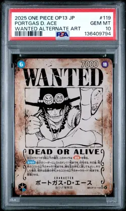 2025 ONE PIECE JPN CARRYING ON HIS WILL WANTED ALT ART PORTGAS D. ACE PSA 10 - Image 1