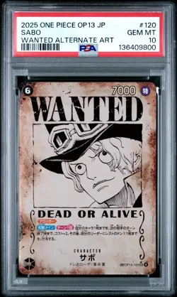 2025 ONE PIECE JPN OP13-CARRYING ON HIS WILL WANTED ALTERNATE ART SABO PSA 10 - Image 1