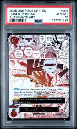 2025 ONE PIECE OP11-A FIST OF DIVINE SPEED ALTERNATE ART HONESTY IMPACT PSA 10 - Image 1