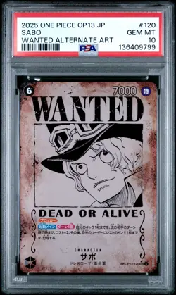 2025 ONE PIECE JPN OP13-CARRYING ON HIS WILL WANTED ALTERNATE ART SABO PSA 10 - Image 1