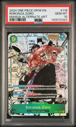 2024 ONE PIECE OP06-WINGS OF THE CAPTAIN MANGA ALTERNATE ART RORONOA ZORO PSA 10 - Image 1