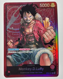 One Piece CCG Foil Monkey. D. Luffy Straw hat Crew ST01-001 Leader Pre-Errata - Image 1