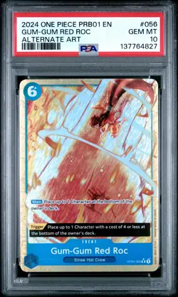 2024 ONE PIECE PREMIUM BOOSTER ALTERNATE ART #056 GUM-GUM RED ROC PSA 10 - Image 1