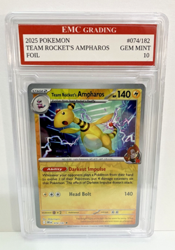 TEAM ROCKET'S AMPHAROS 2025 FOIL #074/182 Pokemon Card GRADED 10 TCG CCG - Image 1