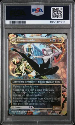 MTG Marvel's Spider-Man Gwen Stacy Ghost Spider 0202 Borderless Scene Foil PSA 8 - Image 2