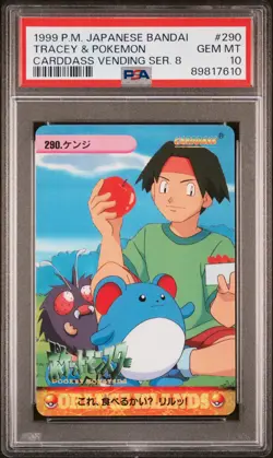 1999 POKEMON JPN BANDAI CARDDASS VENDING SER 8 #290 TRACEY & POKEMON PSA 10 - Image 1