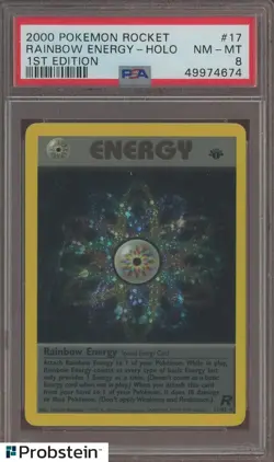 2000 Pokemon Rocket 1st Edition #17 Rainbow Energy Holo PSA 8 NM-MT - Image 1