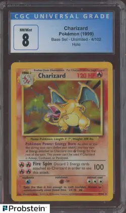 1999 Pokemon Base Set Unlimited #4/102 Charizard Holo CGC 8 NM-MT - Image 1