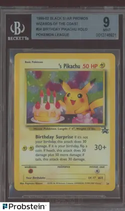 1999-02 Pokemon Black Star Promso WOTC #24 Birthday Pikachu Holo BGS 9 MINT - Image 1