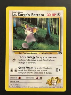 Lt Surges Rattata 85/132 Gym Challenge Pokemon TCG Vintage WOTC Regular Common - Image 1