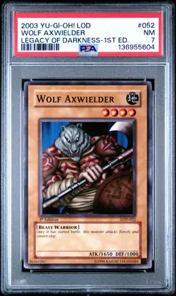 2003 YU-GI-OH! LOD-LEGACY OF DARKNESS 1ST EDITION #052 WOLF AXWIELDER PSA 7 - Image 1