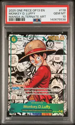 2025 ONE PIECE CARRYING ON HIS WILL MANGA ALT ART #118 MONKEY D. LUFFY PSA 10 - Image 1