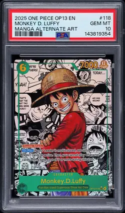 2025 ONE PIECE CARRYING ON HIS WILL MANGA ALT ART #118 MONKEY D. LUFFY PSA 10 - Image 1