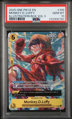 2025 ONE PIECE PROMOS ILLUSTRATION BOX VOL.3 #109 MONKEY D. LUFFY PSA 10 - Image 1