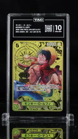 TAG 10 GEM MINT Japanese ONE PIECE 2025 Monkey D. Luffy ST13-015 2nd Annivers MQ - Image 1
