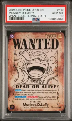 2024 ONE PIECE EMPERORS IN THE NEW WORLD WANTED ALT ART MONKEY D. LUFFY PSA 10 - Image 1