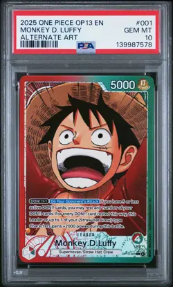 2025 ONE PIECE OP13-CARRYING ON HIS WILL ALTERNATE ART MONKEY D. LUFFY PSA 10 - Image 1