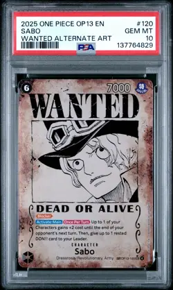 2025 ONE PIECE OP13-CARRYING ON HIS WILL WANTED ALTERNATE ART #120 SABO PSA 10 - Image 1