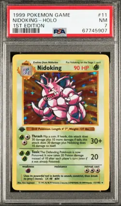 PSA 7 Nidoking 11/102 Base Set 1st Edition Shadowless 1999 Pokemon Card WOTC - Image 1