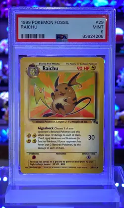 Raichu 29/62 PSA 9 1999 Fossil Graded Non-Holo Pokemon Card - Image 1