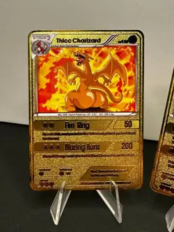 Thicc Charizard & Thicc Pikachu Collectible Gold Metal Cards For Display Only - Image 2