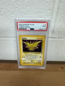 Zapdos 15/62 Fossil Holo Rare Corrected Foil Vintage Pokemon TCG Card PSA 9 MINT - Image 1