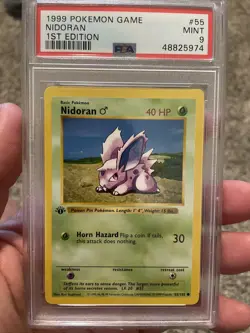 PSA 9 MINT Nidoran 55/102 1ST EDITION Base Set Pokemon Card SHADOWLESS - Image 1