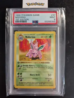 First Edition 1999 Pokemon Base Set 37/102 Nidorino PSA Mint 9 - Image 1