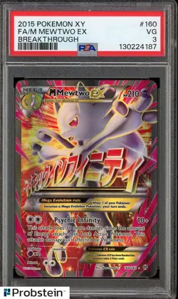 2015 Pokemon XY Breakthrough #160 M Mewtwo Ex Fa PSA 3 - Image 1