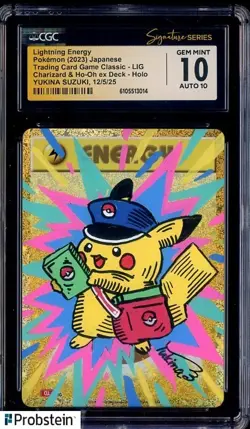 Yukina Suzuki Signed Sketched 2023 Pokemon Lightning Energy Pikachu CGC AUTO 10 - Image 1