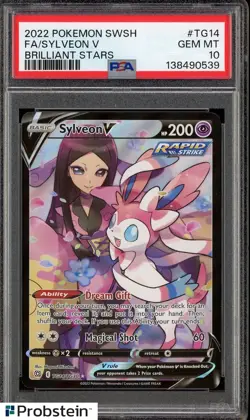 2022 Pokemon SWSH Brilliant Stars #TG14 FA Sylveon V PSA 10 GEM MINT - Image 1